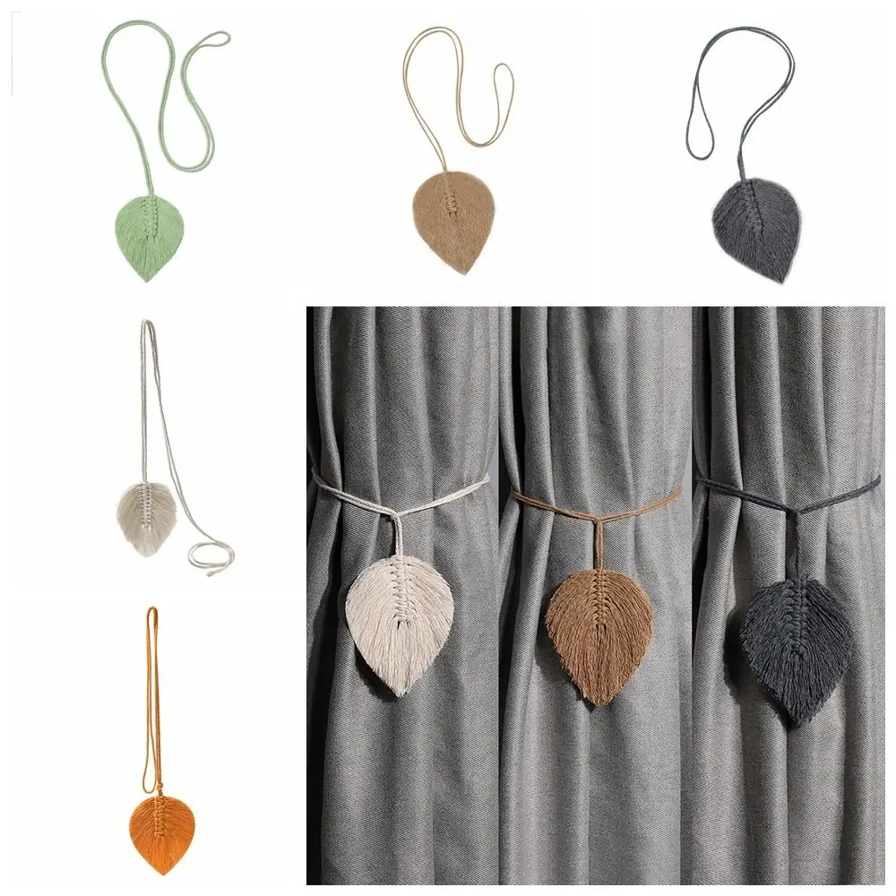 

Hand-woven Leaf Curtain Straps Curtain Buckle Leaf Shaped Cotton Rope Tassel Curtain Tiebacks Bohemian Curtain Decor