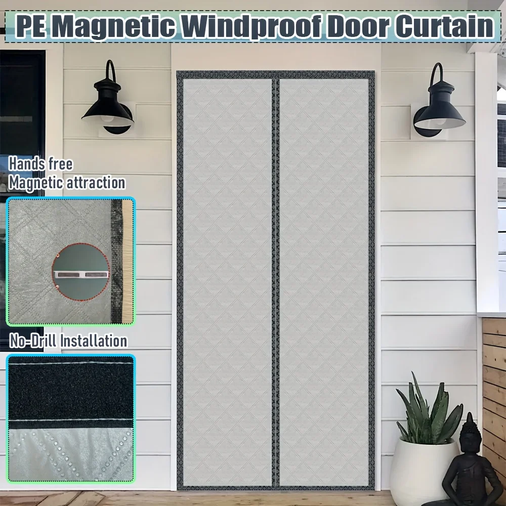 Magnetic Winter Thermal Door Curtain PE Material Windproof No Drill Easy Install for Door Bedroom Living Room