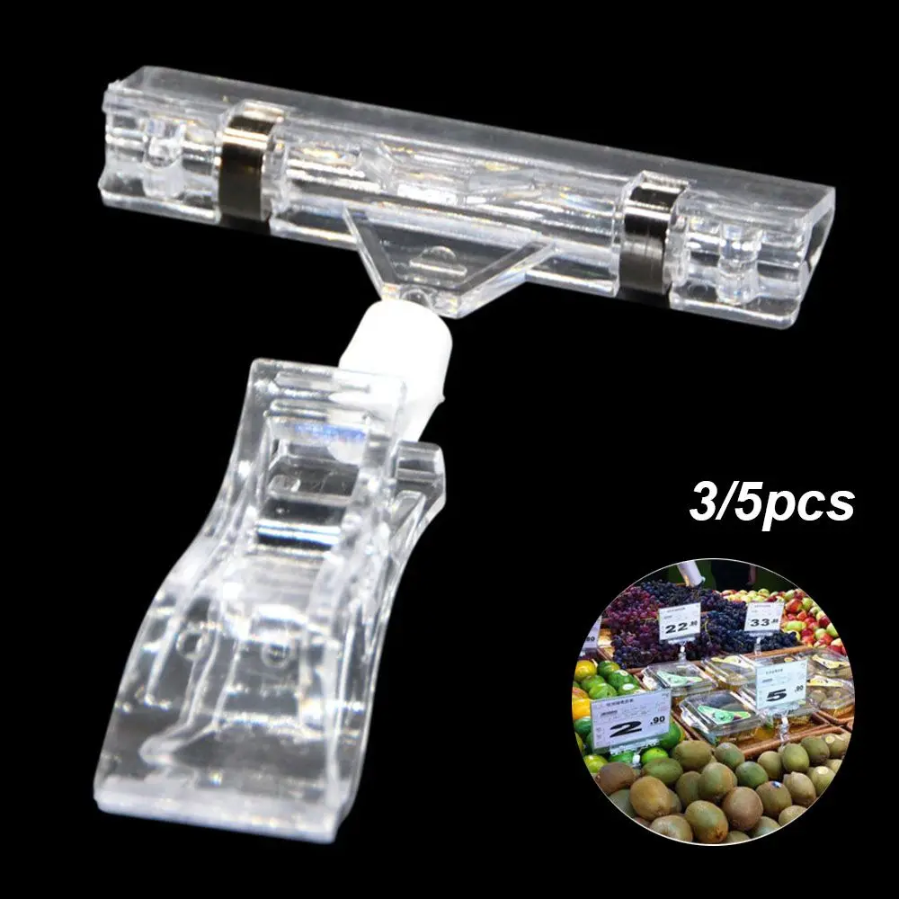 Clear POP Advertising Clips 3/5pcs Plastic Sign Display Price Label Tag Clip Holders In Supermarket Retails