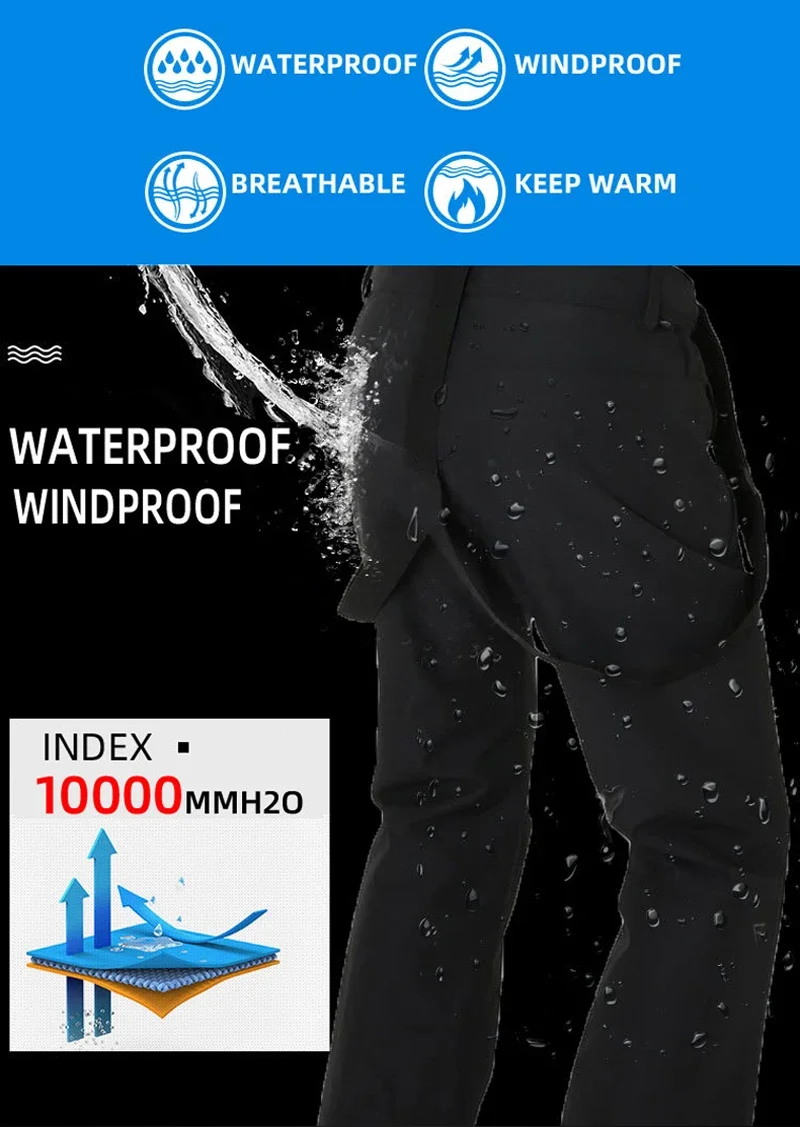 Ski Pants Men Outdoor Mountain Windproof Waterproof Ski Snowboard Pants Winter Warm Snow Trousers Brand skiing pants