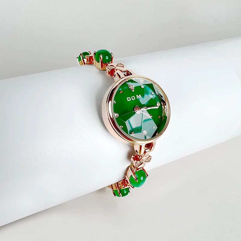 DOM New Ladies Quartz Watch Waterproof Fashion Casual Green jade bracelet Women Clock G-1566