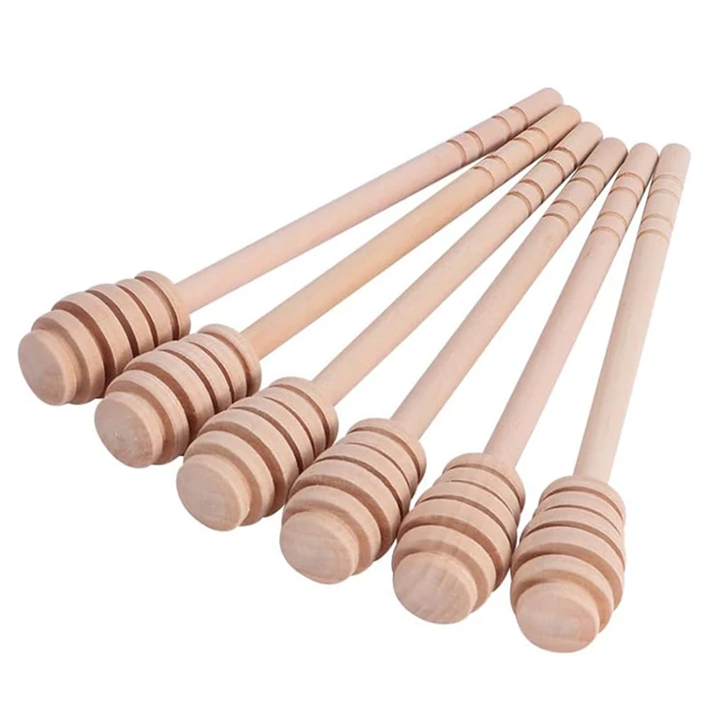 6Pcs Wooden Honey Spoon Honey Dipper Sticks Wood Spoon for Jar Syrup Stick Mixing Stirrer Kitchen Tools 16CM