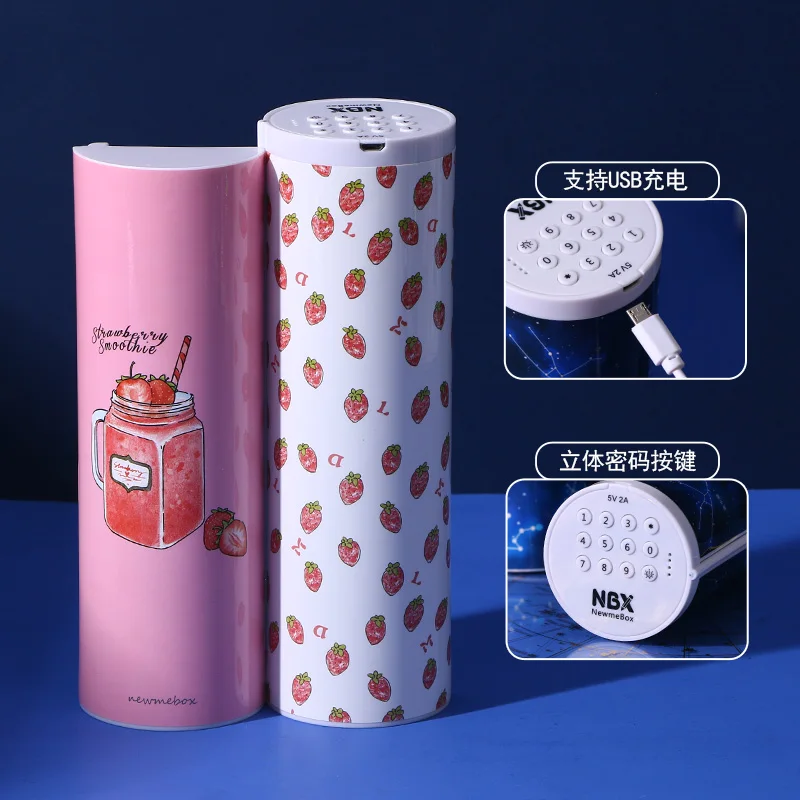 

Strawberry Pencil Case Password School Supplies Pink Plastic Code Locks for Girls Cosmetics Boxes NBX Storage Box Calculator