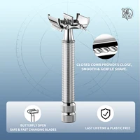 BAILI Butterfly Double Edge Safety Razor Stainless Steel Manual Reusable Wet Shave for Men Women with 5 Platinum Blades BRB4D-SI 2