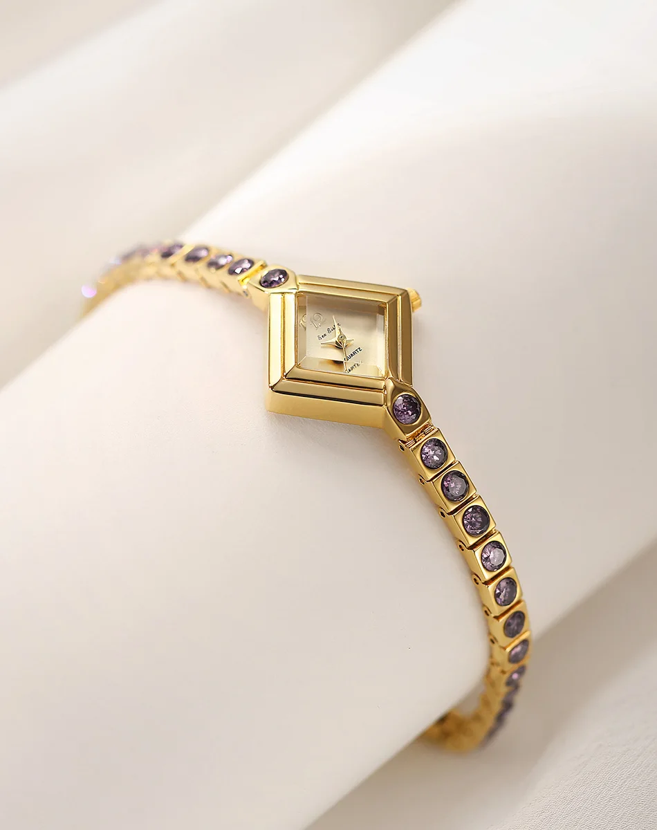 Luxus Mode Quarz Damenuhr Elegante Exquisite Rosa Strass Armband Täglich Tragen Kleid Frauen Quadratische Uhren Golden – Detail 14