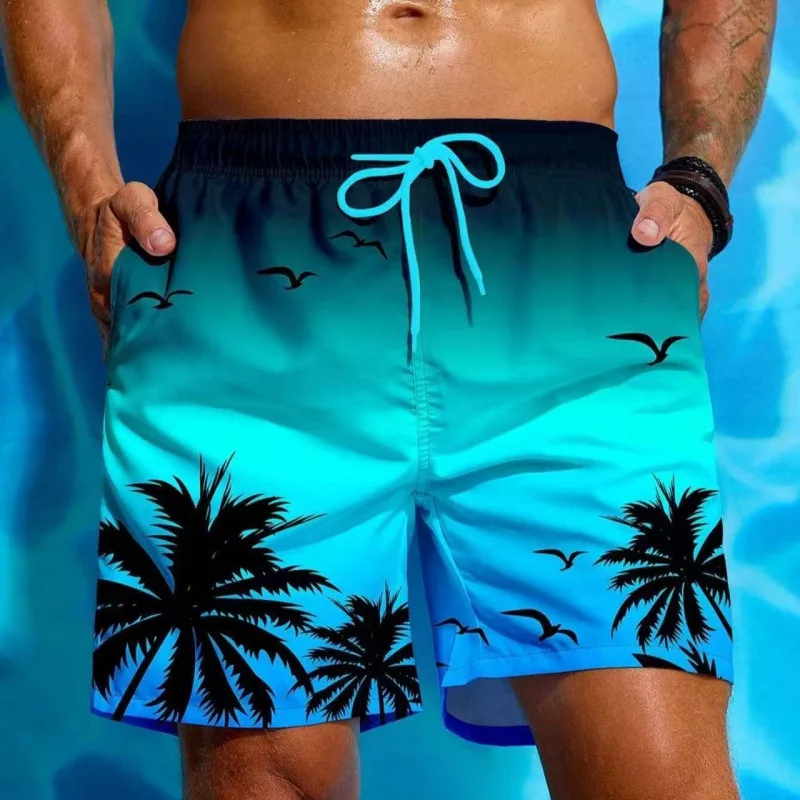 Mens Beach Shorts Coconut Tree Print Surfing Swim Trunks