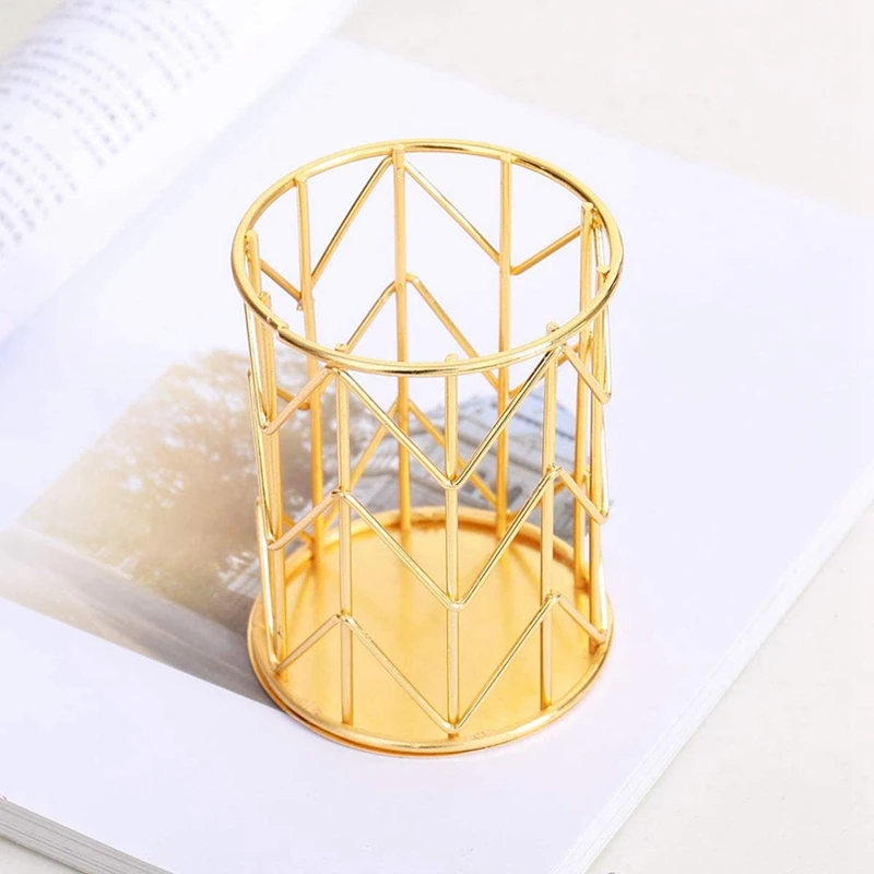 펜 정리함 데스크탑 연필꽂이 골드 메이크업 브러쉬 정리함, 사무실 책상 및 학생 잡화 수신, 1 팩