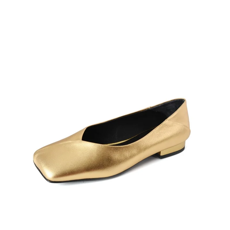 New French Soft Sole Cowhide Comfortable Casual Shoes Square Head Shallow Mouth Low Heel Fashion Women's Single Shoes