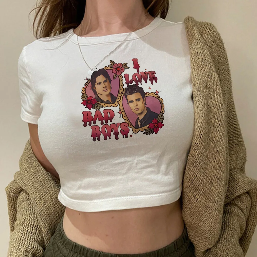 the Vampire Diaries streetwear  vintage crop top Woman gothic  cute goth crop top tee 5