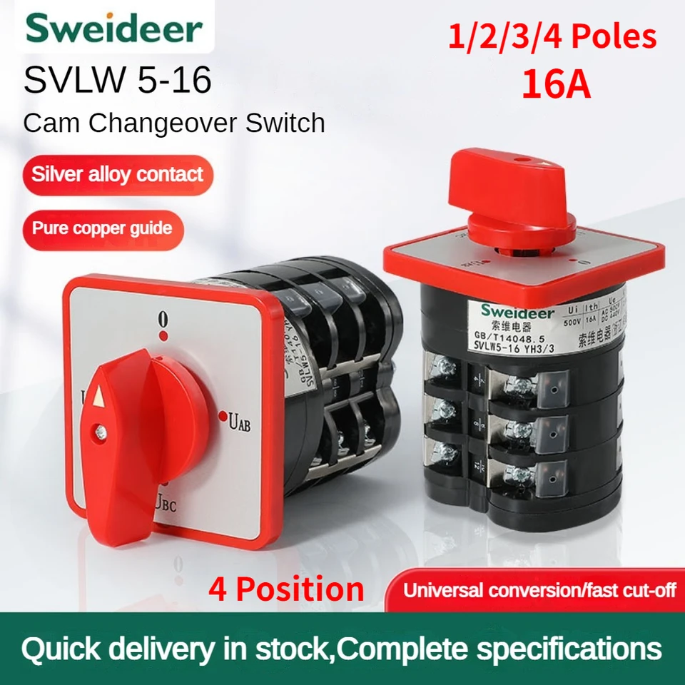 16 Terminals Cam Switch LW12-16/4 Three Positions On-Off-On DIY Ro 16Amp  Rotary 16 Terminals Cam Switch LW12-16/4 Three Positions On-Off-On DIY Ro