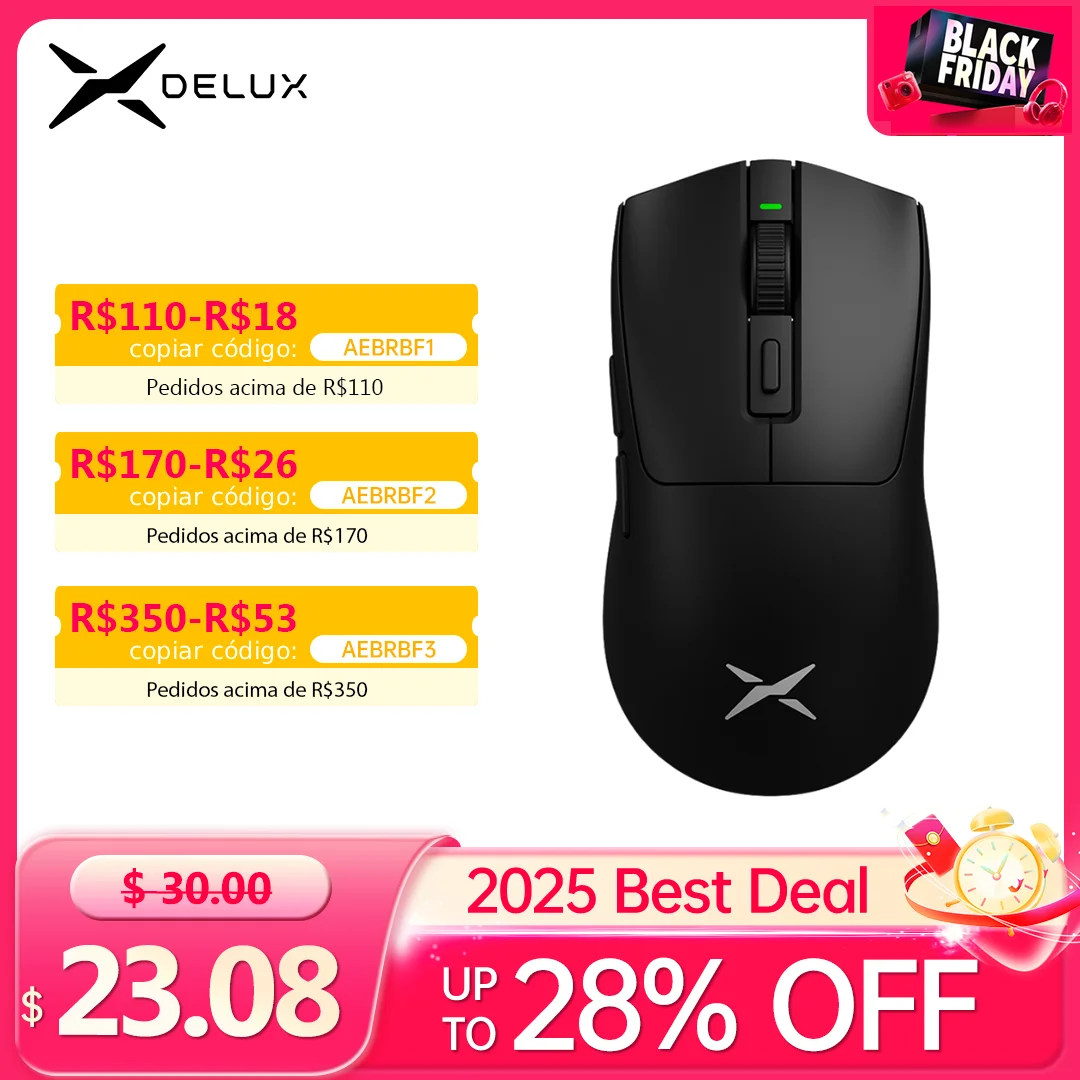 Delux M600 Series Wireless Gaming Mouse 52g Lightweight 2.4G Dual Mode Connection 26000DPI Macro Rechargeable Mice for PC Gamer