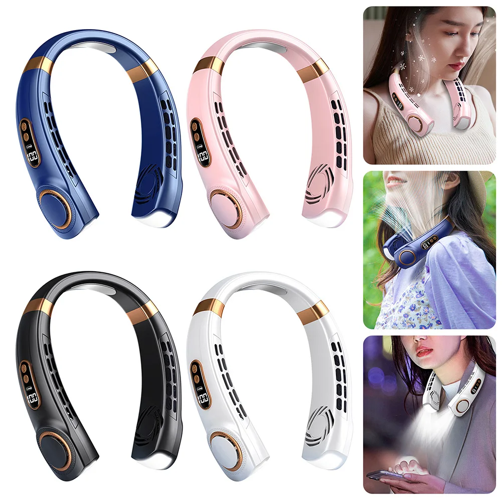 1800mAh USB Hanging Neck Fan Portable Bladeless Mini Rechargeable Mute LED Digital Display 5 Speed Electric Air Cooler Handheld