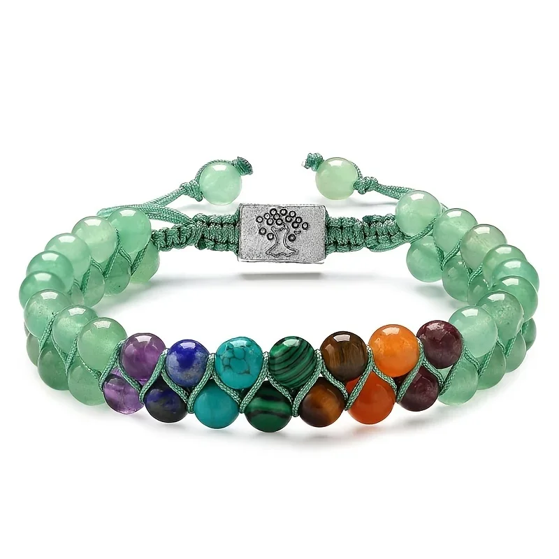 

+7 Chakras Tree of Life Double Layer Braided Natural Crystal Agate Bead Bracelet