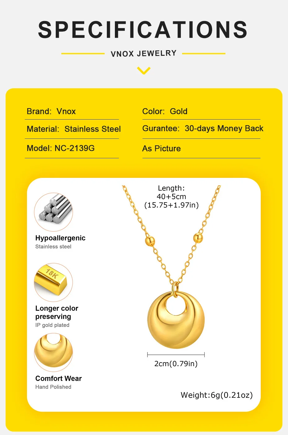 Vnox Modische hohle ovale Anhänger-Halskette für Frauen, Edelstahl-Wassertropfen-Halskette, handpolierter, glänzender Schmuck für Party – Detail 4