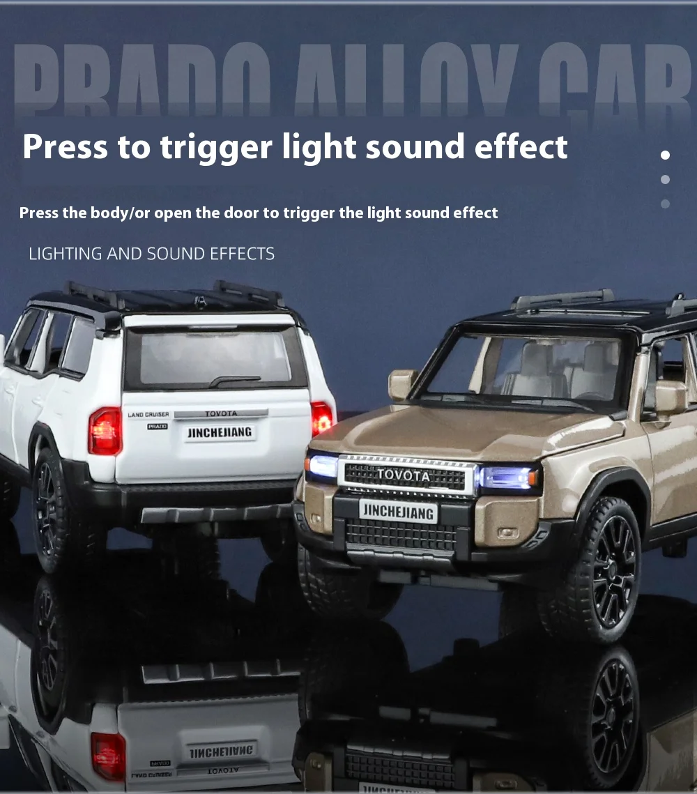 Legierung Druckguss 1:32 Prado Auto-Modell Spielzeug mit Rückziehfunktion, Sound und Licht Geländewagen Kindergeschenk 6 Türen zu Öffnen – Detail 5