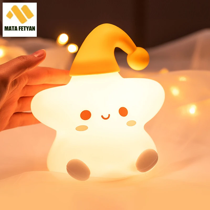 

Colorful Star Silicone Night Light Touch Sensor USB Rechargeable Room Decoration LED Night Lamp Bedroom Bedside Lamp Kids Gift
