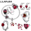 LILAPURA 925 Silver Valentine’s Day Charms Red Heart Ring Earrings For Original Bracelet Necklace Women Bead DIY Jewelry Gifts 1