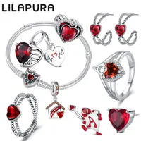 LILAPURA 925 Silver Valentine’s Day Charms Red Heart Ring Earrings For Original Bracelet Necklace Women Bead DIY Jewelry Gifts 1