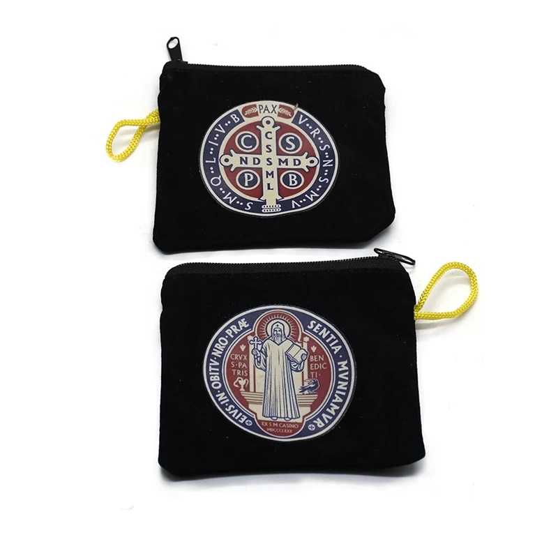

Black St. Benedict Velet Rosary Bag Color Print Necklace Packing