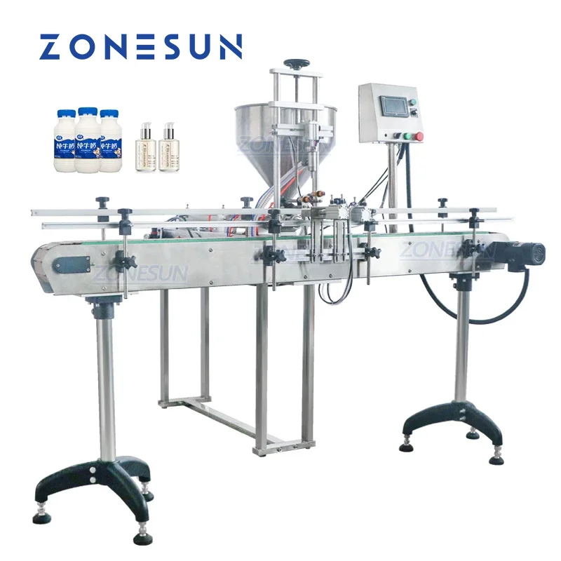 

ZONESUN ZS-GY1C Pneumatic Automatic Liquid Paste Filling Machine Cream Chocolate Juice Perfume With Conveyor Bottle Filler