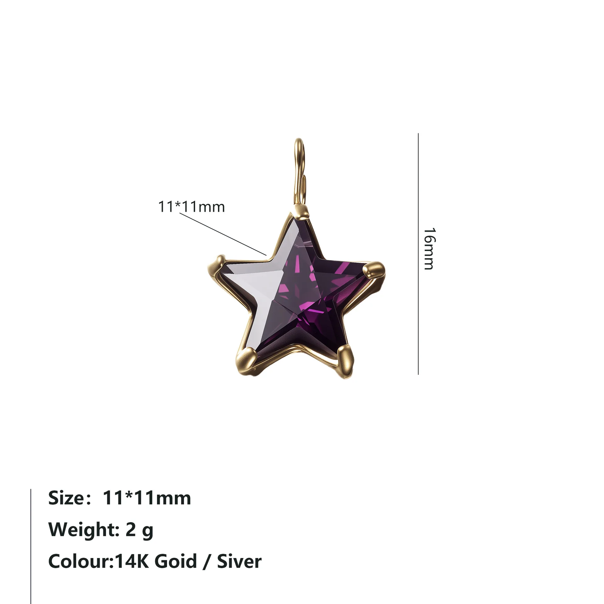ZHENL Niedlicher Stern-Anhänger, Glänzender Zirkonia-Charm, Geburtsstein-Anhänger aus Edelstahl für Halskette, Armband, Schmuck, DIY-Anhänger – Detail 8