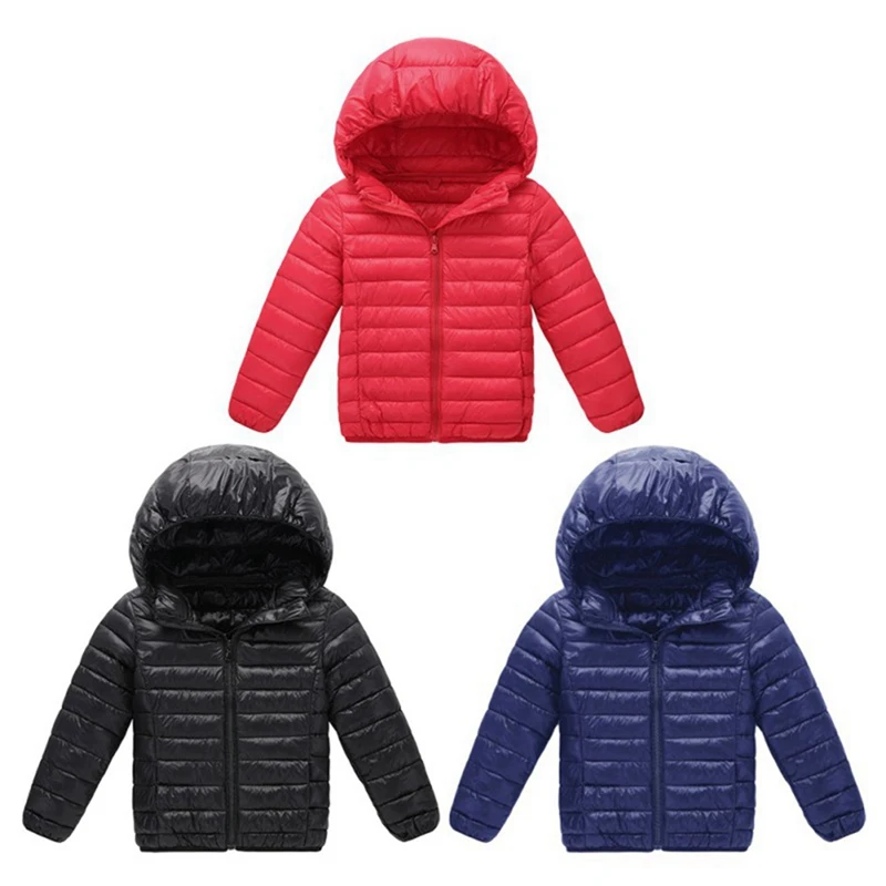 Girl Boy Warm Coat Autumn Winter Kids Cotton Jackets Lightweight Hooded Cotton-padded Jacket Solid Color Toddler Baby Outerwear