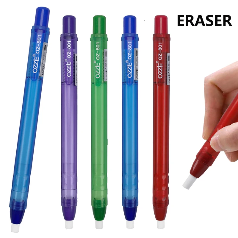 Pen Shape Press Type Pencil Eraser Replaceable Core Sketching Painting Writing 4 Colors