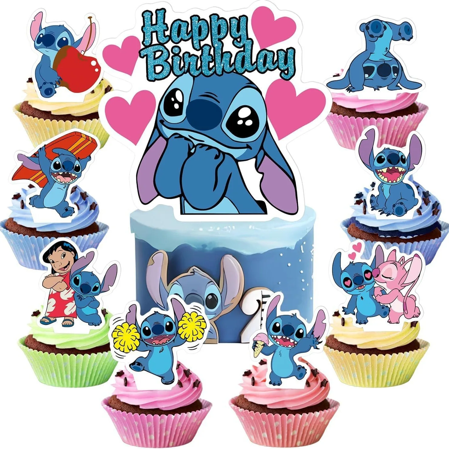 Stitch-Themed Birthday Cake and Cupcake Topper Set