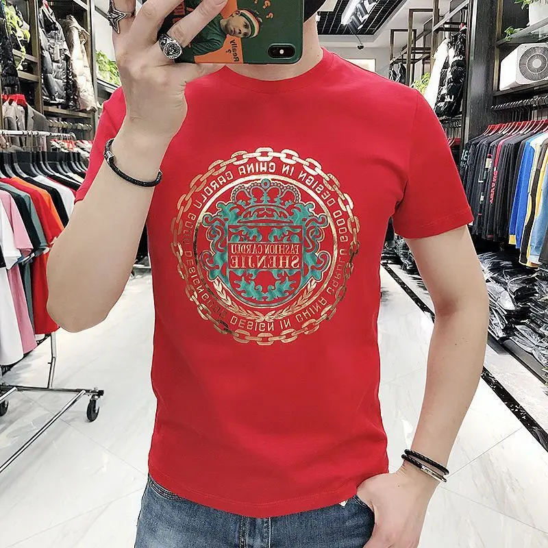 

Fashion O-Neck Loose Short Sleeve Printed T-Shirt Men's Clothing 2023 Summer New Oversized Casual Pullovers Korean Tee Shirt