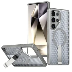 Breathable Magnetic Heat Dissipation Phone Case with Mesh Protective Design - Galaxy S23 Ultra (GRAY)