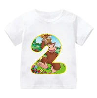 Curious George Cute Monkey Print Cartoon Boys Clothes 1 2 3 4 5 6 7 8 9 Years Birthday Number Kids T Shirt Baby Girls T-Shirts 1