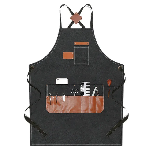 Multifunctional Canvas Artist Apron With Leather Pocket Coffee Shop Waiter Waterproof Apron Men's Carpentry Apron Barber Apron 1