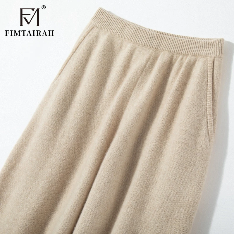 Fimtairah Inner Mongolian  Thickened 100% Cashmere Pants, Women's high-waisted  pants Casual loose knitted pants