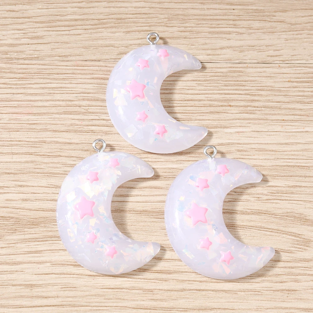 Tusember 10개입 29*40mm 귀여운 레진 컬러풀 별 달 참 키체인 팔찌 펜던트 목걸이 주얼리 제작 DIY