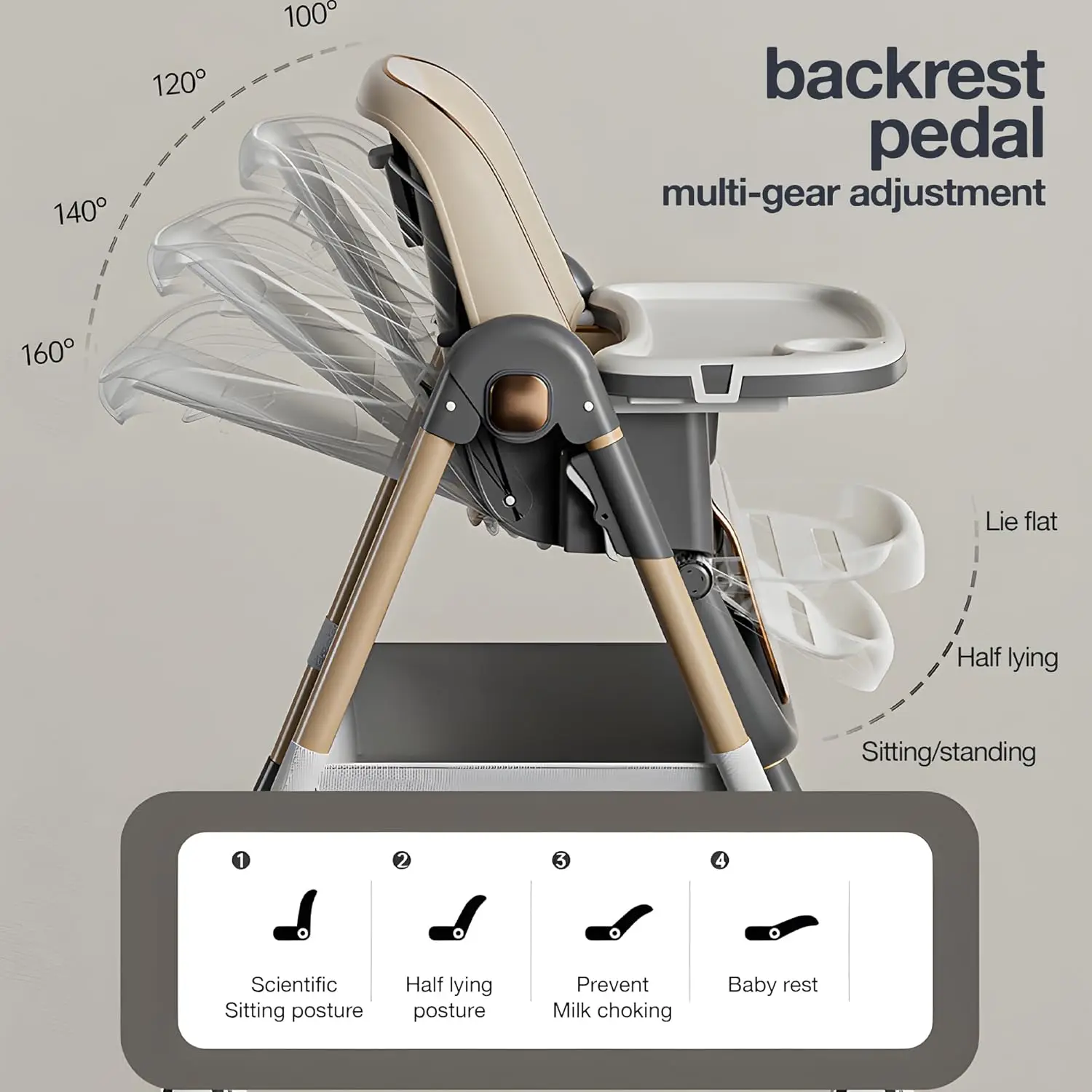 Baby High Chair Foldable High Chairs for Babies Toddlers Travel Compact Chair with Adjustable Height Foot Rest PU Cushion