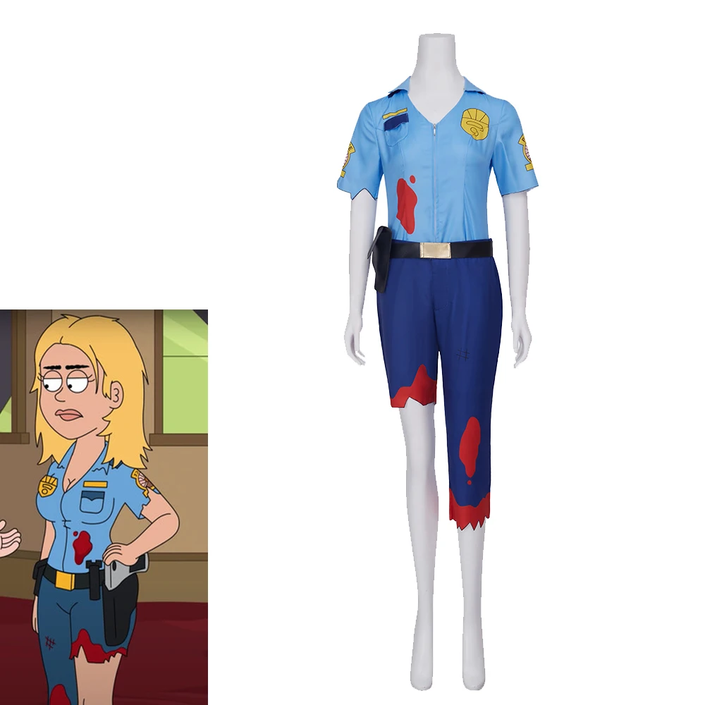 

Anime Paradise PD Cosplay Gina Jabowski Costume Women's Blue Top Irregular Pants Uniform Halloween Carnival Policewoman Outfit