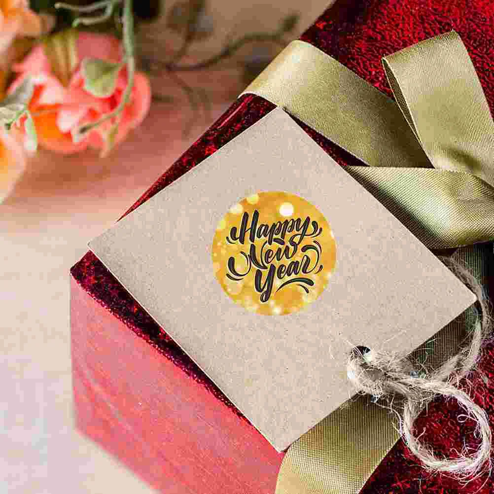 

2 Rolls Happy New Year Stickers Decors Self-Adhesive Label Gift Sealing Decals Portable Multipurpose Bag Paper