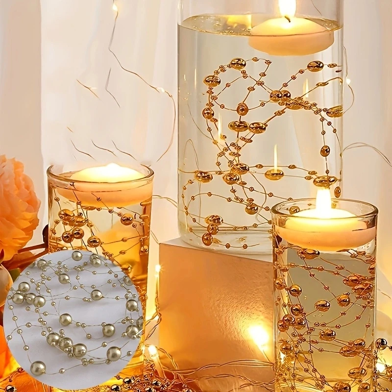 Wedding Table Decoration 5Pcs Floating Candles Vase Filler Pearl String Wedding Table Decoration Artificial Highlight Bead String Faux Plastic Chain