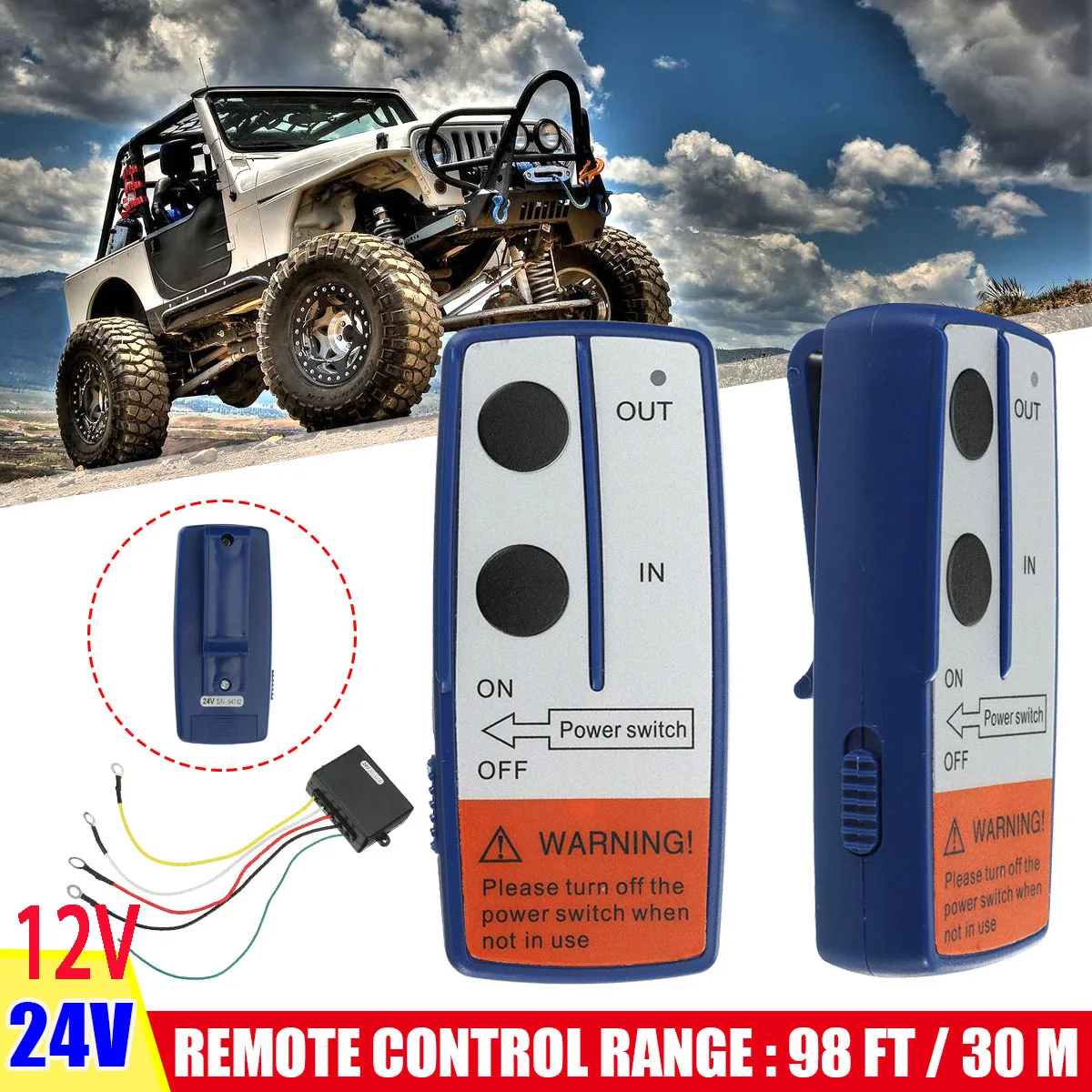2.4G 12V 24V 30M Digital Wireless Winches Winch Crane Remote Control Recovery Kit For Jeep SUV 98ft