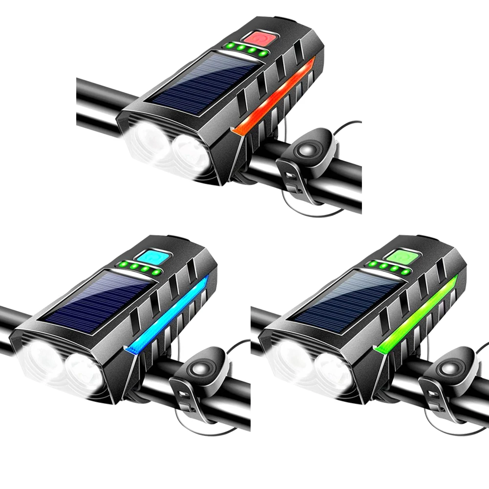 Solar Power Bike Front Light with 130db Horn LED Bicycle Light USB Rechargeable Bicycle Flashlight Bicycle Accessories_voghion.com