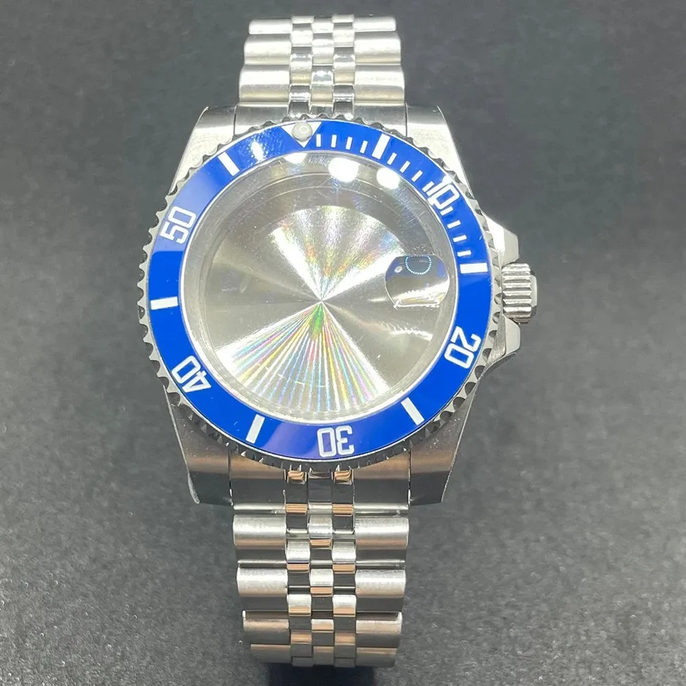 Elegant 40MM Stainless Steel Watch Case with Solid Bracelet and Glide Lock Clasp