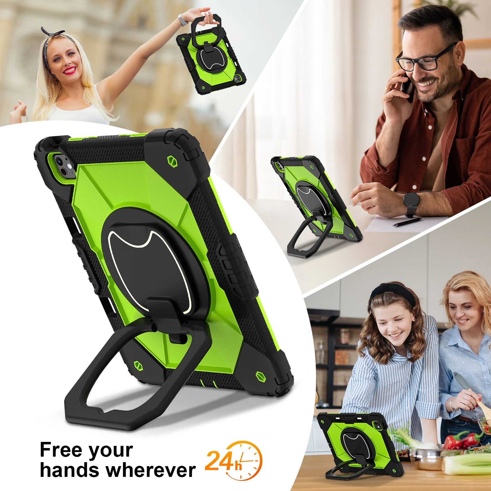 Rugged Armor Case For Ipad Pro With Rotating Stand Silicone Pc Cover_voghion.com