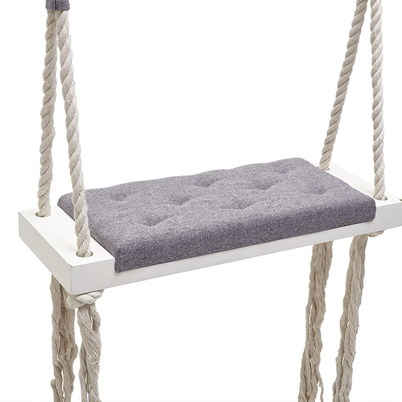 INS Solid Wood Child Swing Chair Kid Hanging Set Children Toy Rocking Seat with Cushion Safety Baby Indoor Baby Room Decor 5