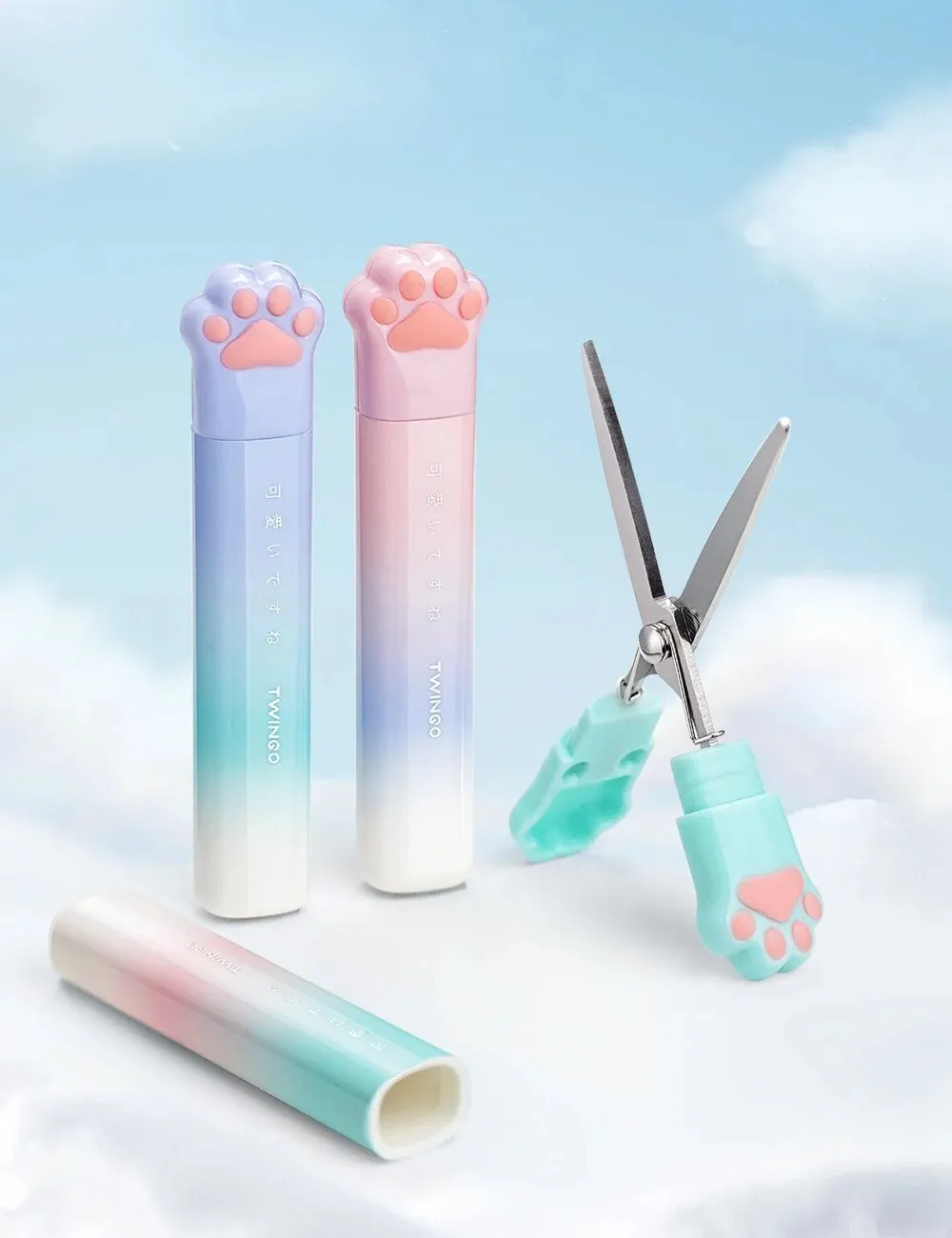 Soft handle scissors portable scissors cutter stationery scissors Twingo Candy-colored Gradient Scissors Cat's Paw Portable Mini Paper-cuts Art Scissor Tools Students