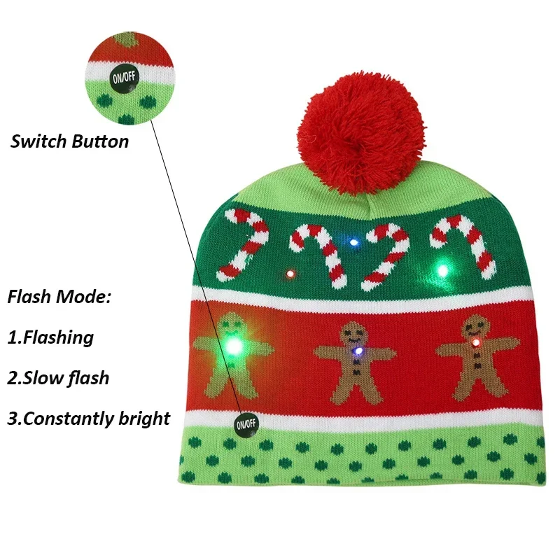 LED Knitted Christmas Hat Scarf For Adults And Children Light Up Beanie Illuminate Warm Hat New Year Christmas Decor With Ball
