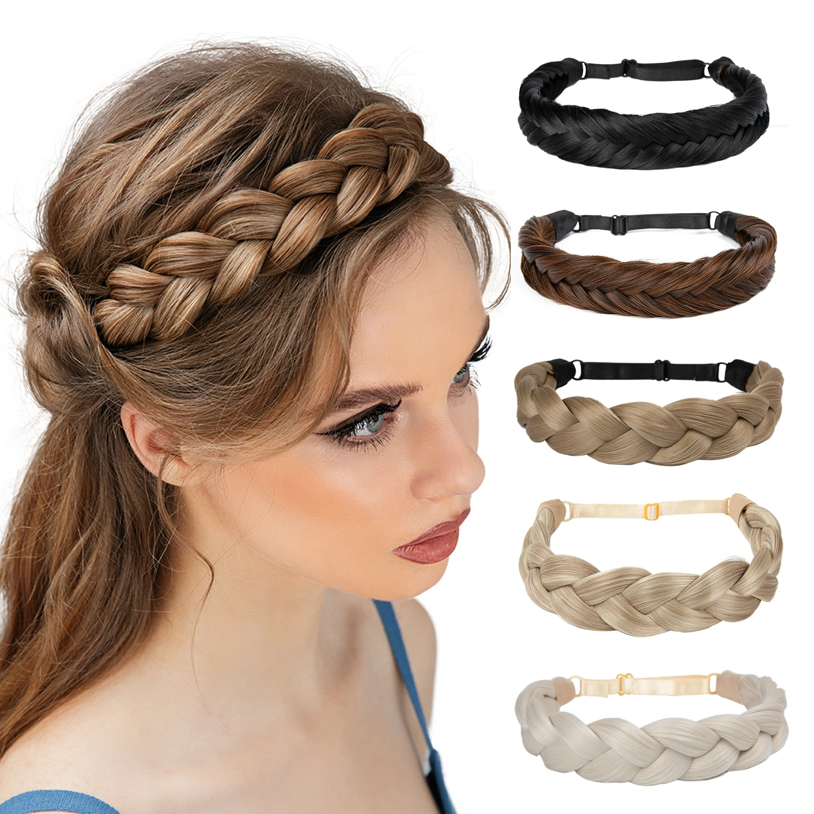 Sarla tranças de rabo de peixe sintético, faixa de cabelo com cinto  ajustável, faixa de cabelo trançada, estilo boêmio, penteado feminino -  AliExpress, image size:1600x1600