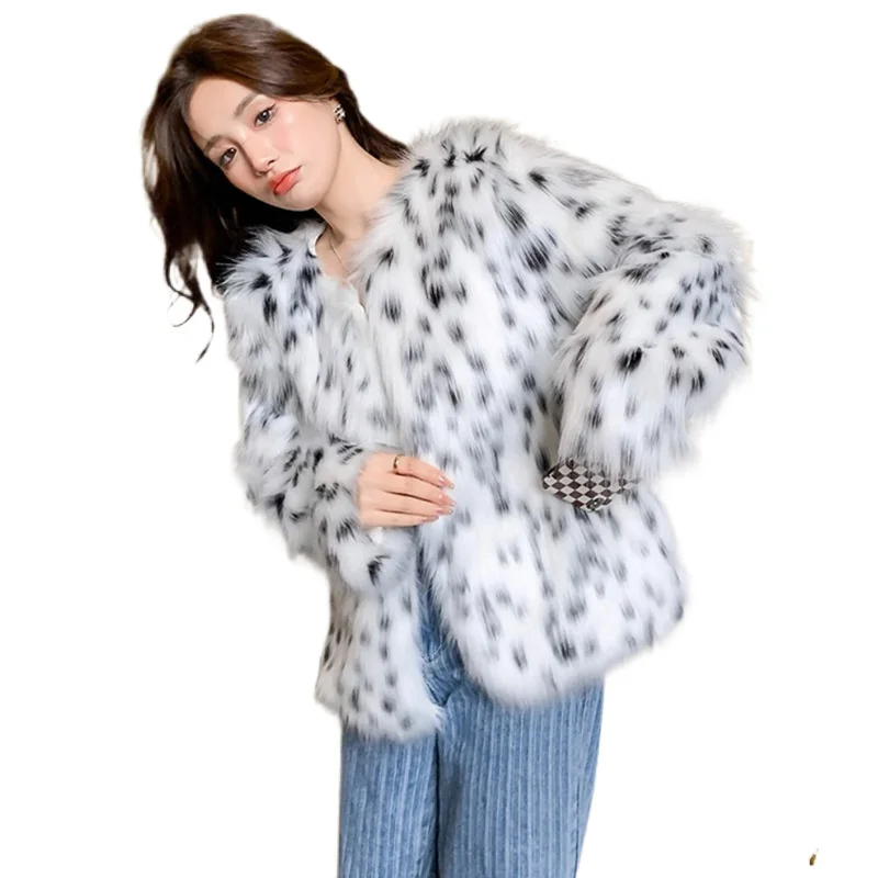 

Women's Leopard Dot Fox Fur Imitation Fur Coat Short Young Fashion Korean Version New Winter Clothing Casual Warmth S-9XL