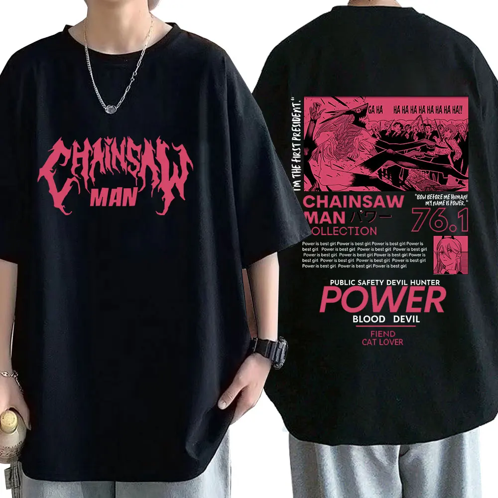 

Anime Chainsaw Man Power T-shirt Men Women Cotton Cozy Short Sleeve Oversized T-shirts Harajuku Streetwear Vintage Couples Tees
