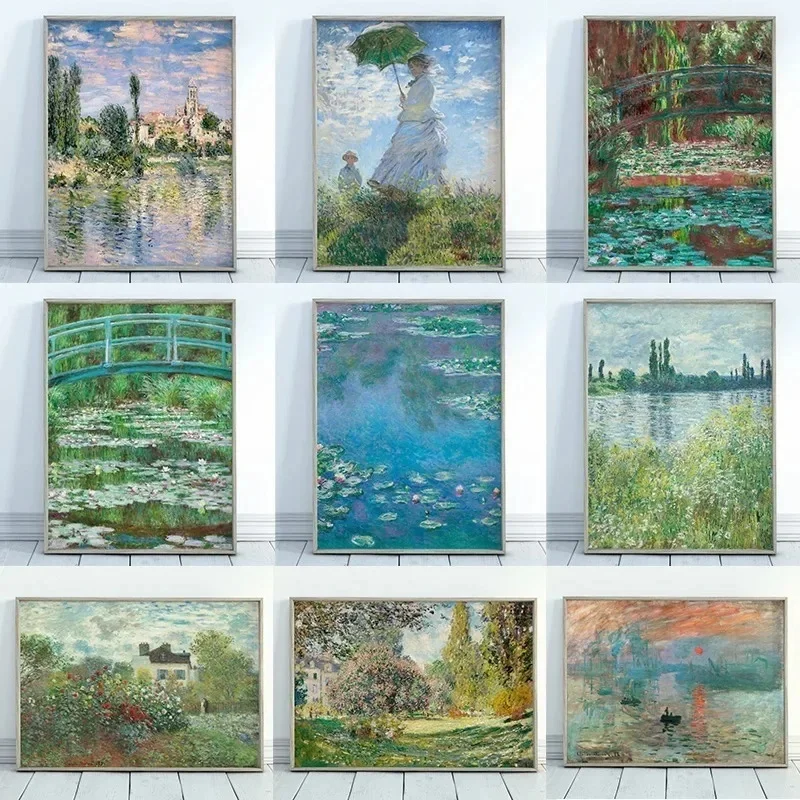 (1pc frameless)Monet Abstract Landscape Art Canvas Prints Painting Wall Art Famous Monet Posters Home Decoration Living Room Bed 3