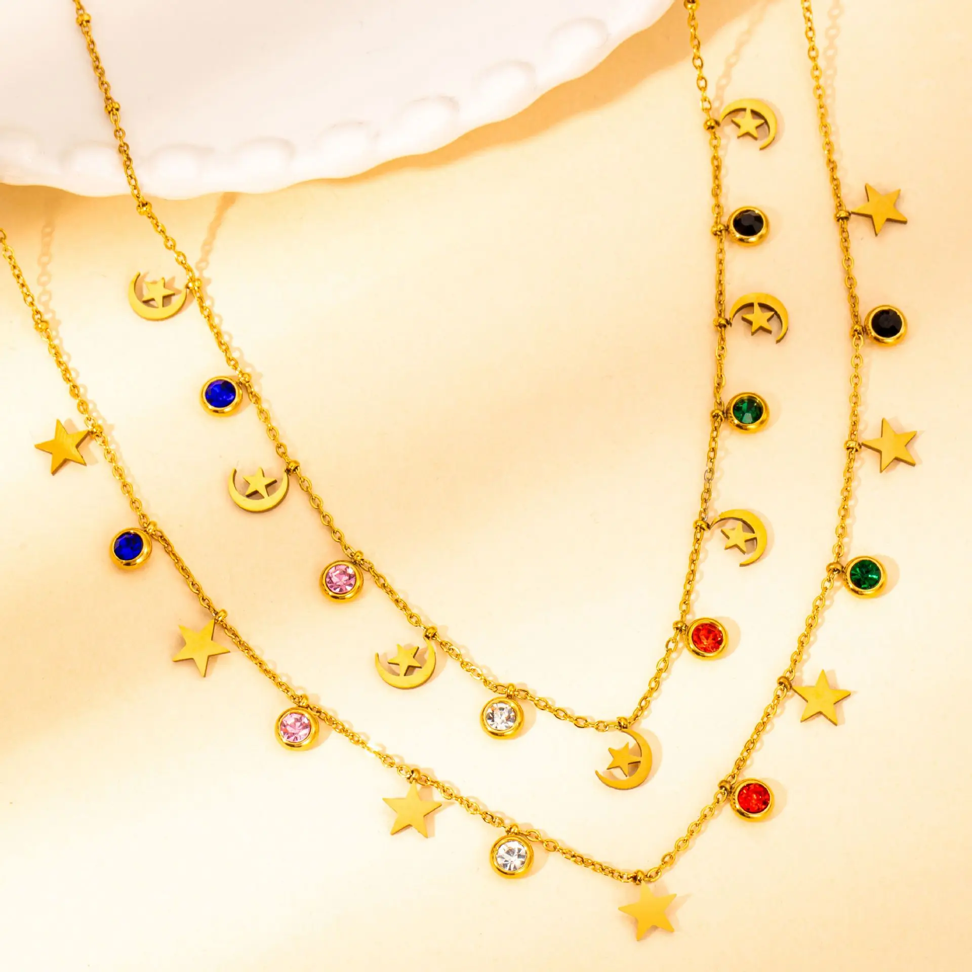 Bohemia Titanium Stainless Steel Moon Star Choker Necklace for Women Girls Original Design Link Chain Necklace 3